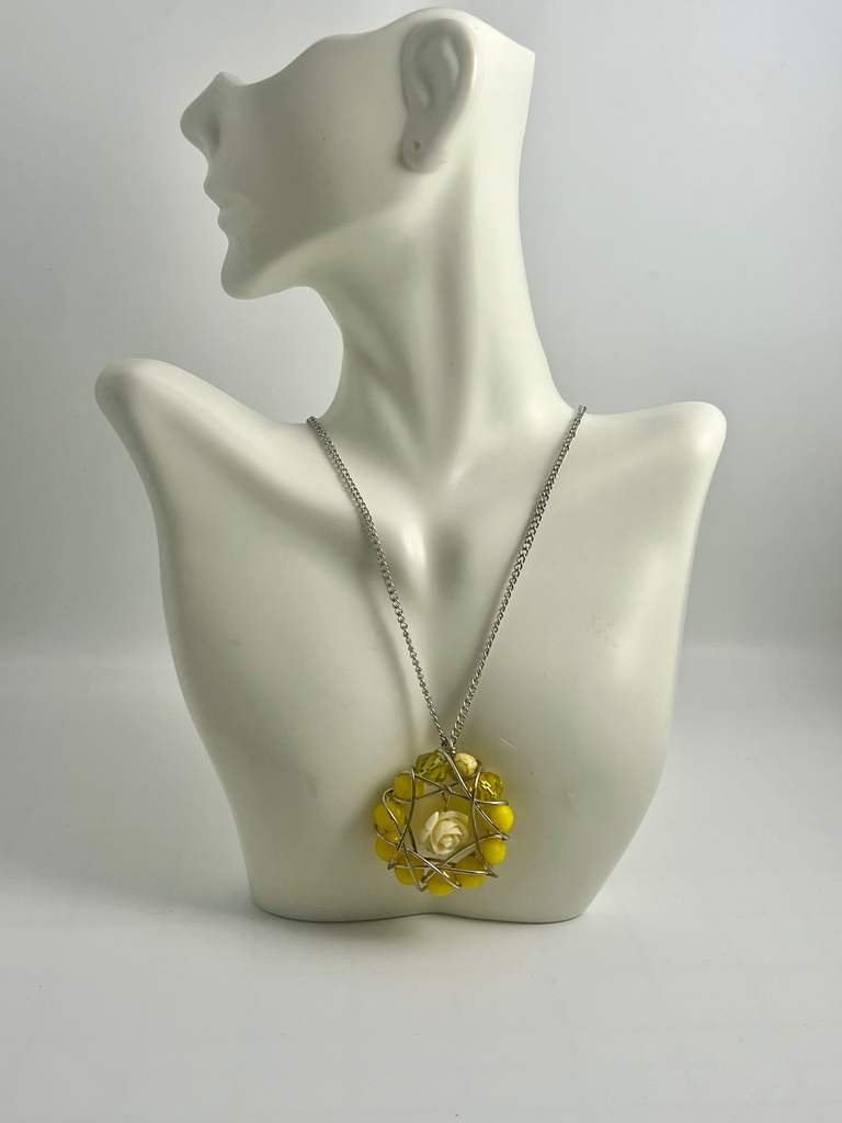 Yellow Rose Pendant Necklace