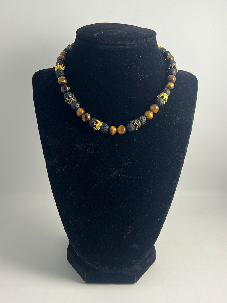 Eye of the King – Tiger’s Eye & Lava Stone Jewelry Set | Crown of Hotep (Necklace)